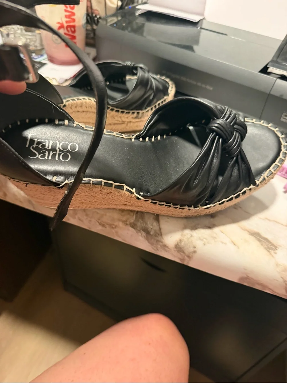 Franco Sarto Black Knotted Espadrille Wedge Sandals